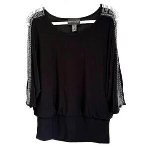 Frank Lyman Black Top with Decorative Shoulder Detailing Size 12